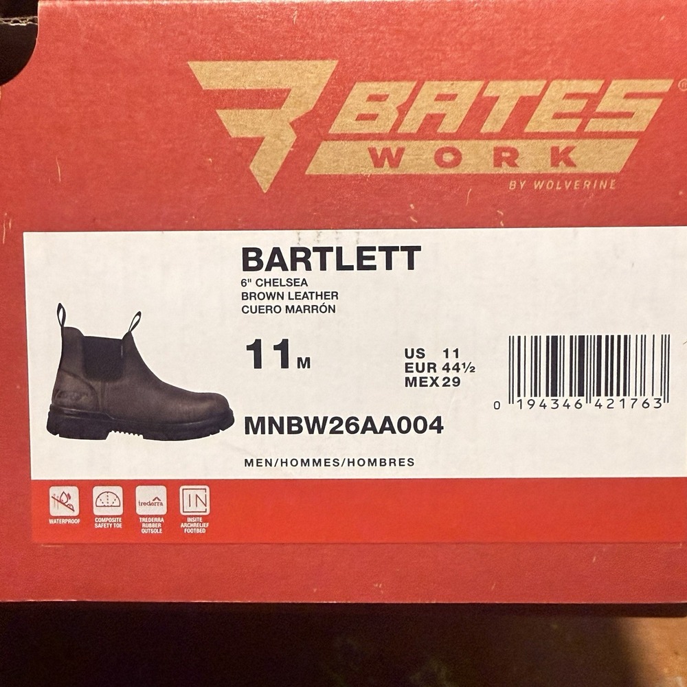 Bates By Wolverine Chelsea Bartlett Waterproof Steel Toe Brown Leather Size 11 - Picture 10 of 11